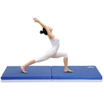 Tapis de gymnastique yoga pilates fitness pliable portable grand confort 180L x 60l x 5H cm revêtement synthétique bleu