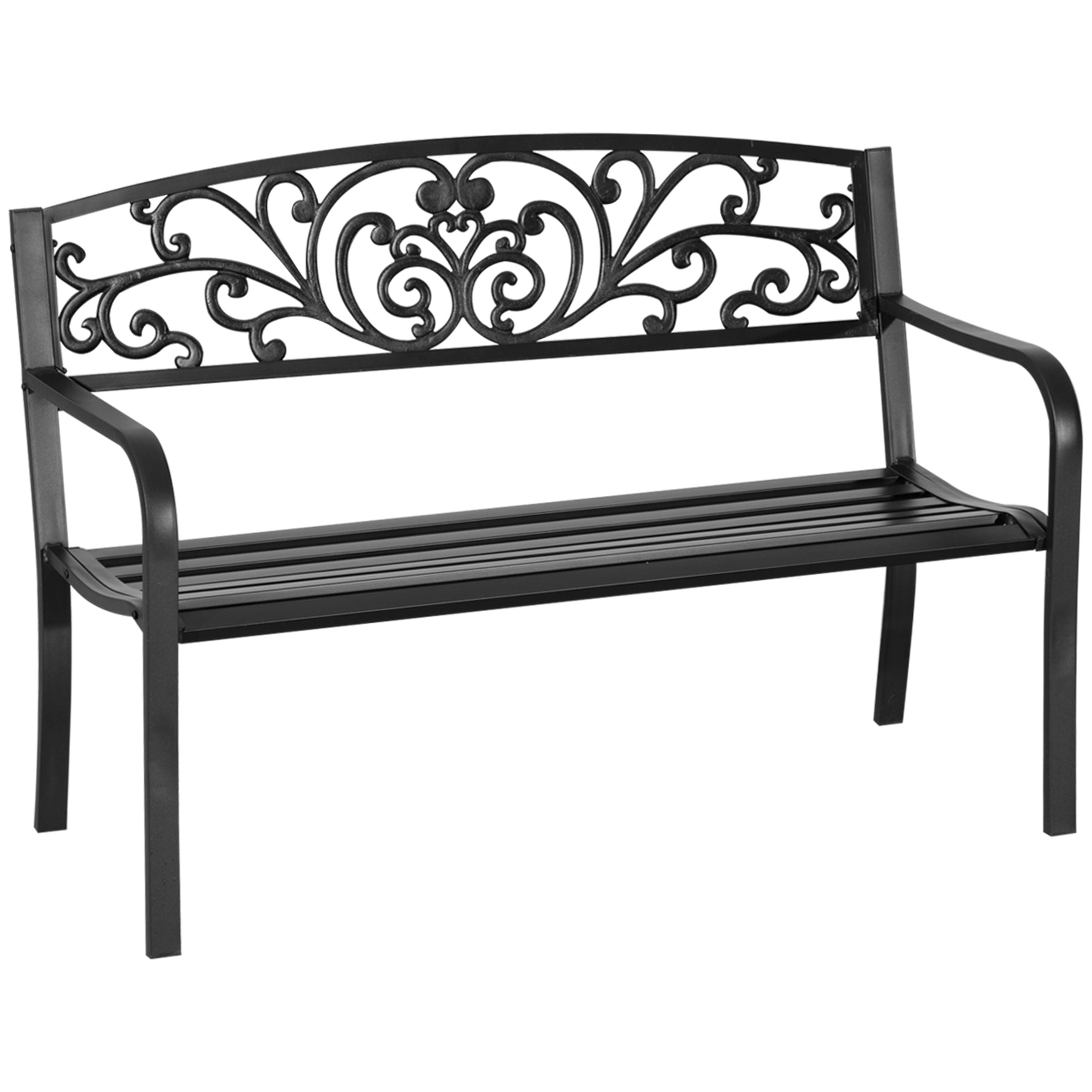Banc de Jardin terrasse en Acier Fonte Noir 2 Places 127 x 60 x 87 cm Charge Max 240 Kg