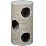 Tonneau à gratter pour chat, tour à griffer en sisal à 3 niveaux recouvert de peluche, Ø 38 x 70 cm, gris