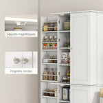 Credenza da cucina mobiletto con armadietti, ripiano regolabile e portaspezie, 60 x 35 x 166 cm, bianco