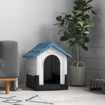 Niche pour chien chenil à l'extérieur pour chiens de petite et moyenne taille 64,5 x 57 x 66 cm blanc et bleu