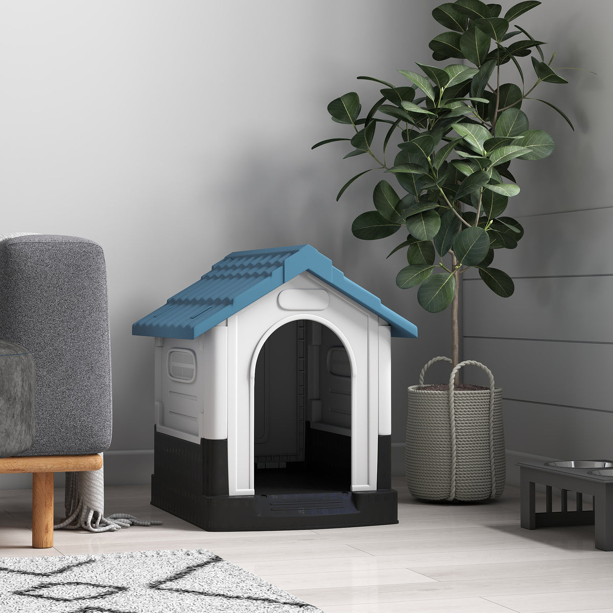 Niche pour chien chenil à l'extérieur pour chiens de petite et moyenne taille 64,5 x 57 x 66 cm blanc et bleu