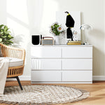Commode 6 tiroirs meuble de rangement sans poignées design minimaliste 120 x 39 x 75 cm blanc