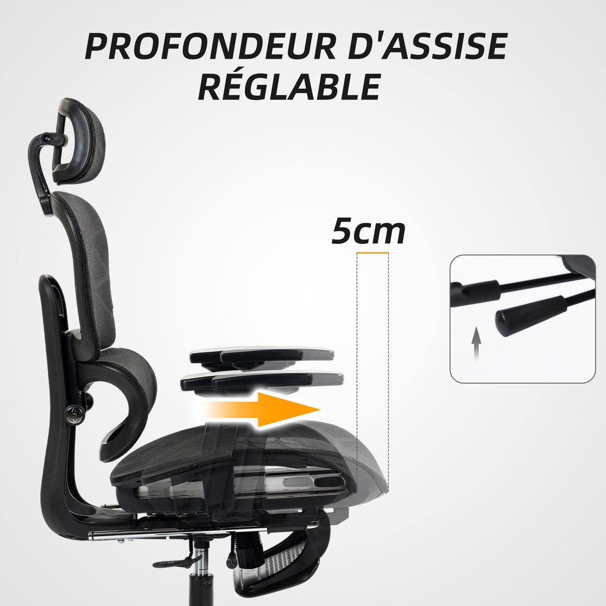 Fauteuil de bureau, chaise de bureau ergonomique en maille avec accoudoirs 3D, dossier inclinable, 66x64x122 cm, noir