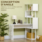 Bureau d'angle bureau informatique en forme de L avec étagères à 4 niveaux en bois 120 x 80 x 176 cm blanc