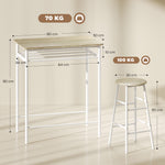 Ensemble table de bar avec tabourets, table à manger debout avec 2 chaises, étagère et pieds en métal, 80x50x90cm, blanc