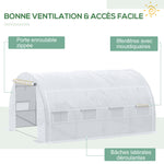 Serre de jardin serre tunnel 12 m² avec porte, parois latérales enroulables 8 fenêtres acier PE  4 x 3 x 2 m blanc