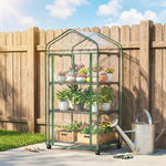 Mini serre de jardin avec 3 étagères, bâche PVC haute densité, porte enroulable 4 roulettes 69 x 49 x 130 cm transparent