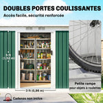 Abri de jardin 3,6 m² 280 x 130 x 172 cm kit de fondation porte coulissante ventilations acier galvanisé vert foncé