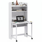 Bureau informatique avec étagères de rangement plateau rabattable 2 roulettes pour chambre salon 80 x 69 x 155 cm blanc