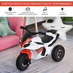 Porteur Enfants Moto de Course Effets musicaux et Lumineux Coffre Rangement Rouge Blanc