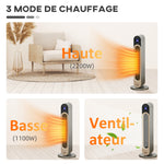 Oscillerende ventilatorkachel 1100/2200 W - mini PTC-keramische radiator - afstandsbediening inbegrepen - zwarte bijverwarming