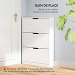 Meuble à chaussures 12 paires, armoire à chaussures, 3 tiroirs rabattables, pour couloir, entrée, 80x17x108cm, blanc