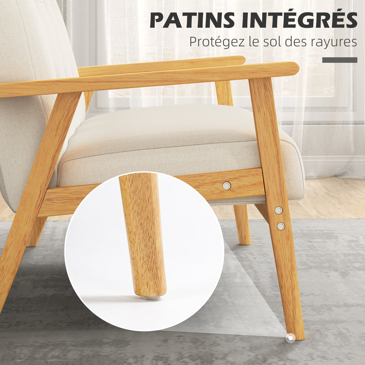 Canapé 2 places 115 cm canapé scandinave avec dossier capitonné, assise rembourrée et accoudoirs, beige