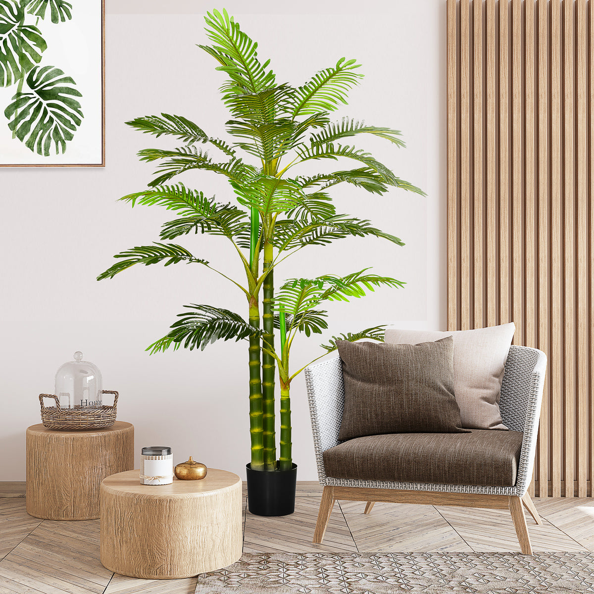 Palmier areca artificiel arbre artificiel hauteur 190 cm avec 30 grandes feuilles en plastique pot inclus
