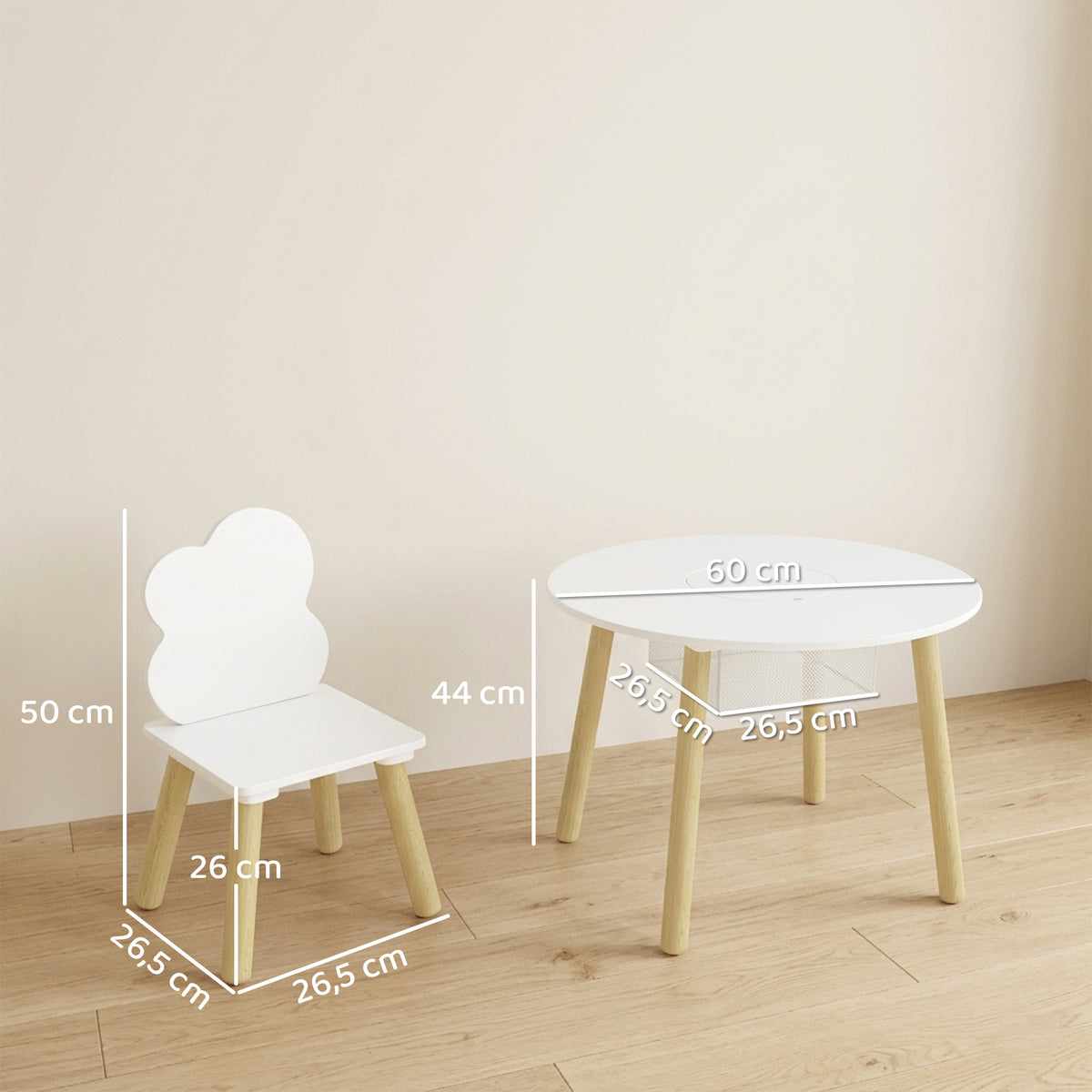 Table enfant avec chaise, ensemble table et 2 chaises en bois avec sac de rangement pour dessiner, jouer, étudier, blanc