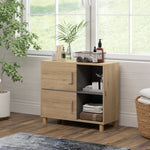 Meuble de salle de bain, meuble de rangement avec compartiments ouverts et placard, dim. 80 x 35 x 70 cm, bois naturel