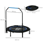 Trampoline de fitness gymnastique avec poignée réglable, pliable, 6 pieds, 28 ressorts Ø 102 cm, noir bleu