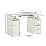 Bureau d'ordinateur, bureau informatique 120 x 55 cm avec plateau pour clavier, 3 tiroirs, pour chambre, domicile, blanc