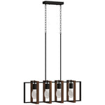 Suspension luminaire moderne, lustre plafonnier avec 4 cadres rotatifs et hauteur réglable, 80 x 21 x 90-130 cm, noyer