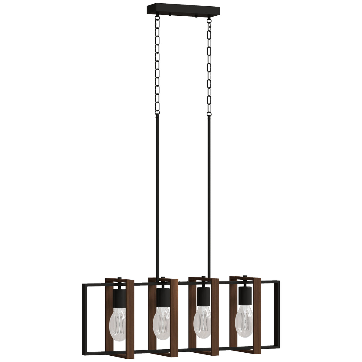 Suspension luminaire moderne, lustre plafonnier avec 4 cadres rotatifs et hauteur réglable, 80 x 21 x 90-130 cm, noyer