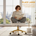 Chaise de bureau, fauteuil de bureau ergonomique réglable en hauteur, siège pivotante, piètement en acier, crème