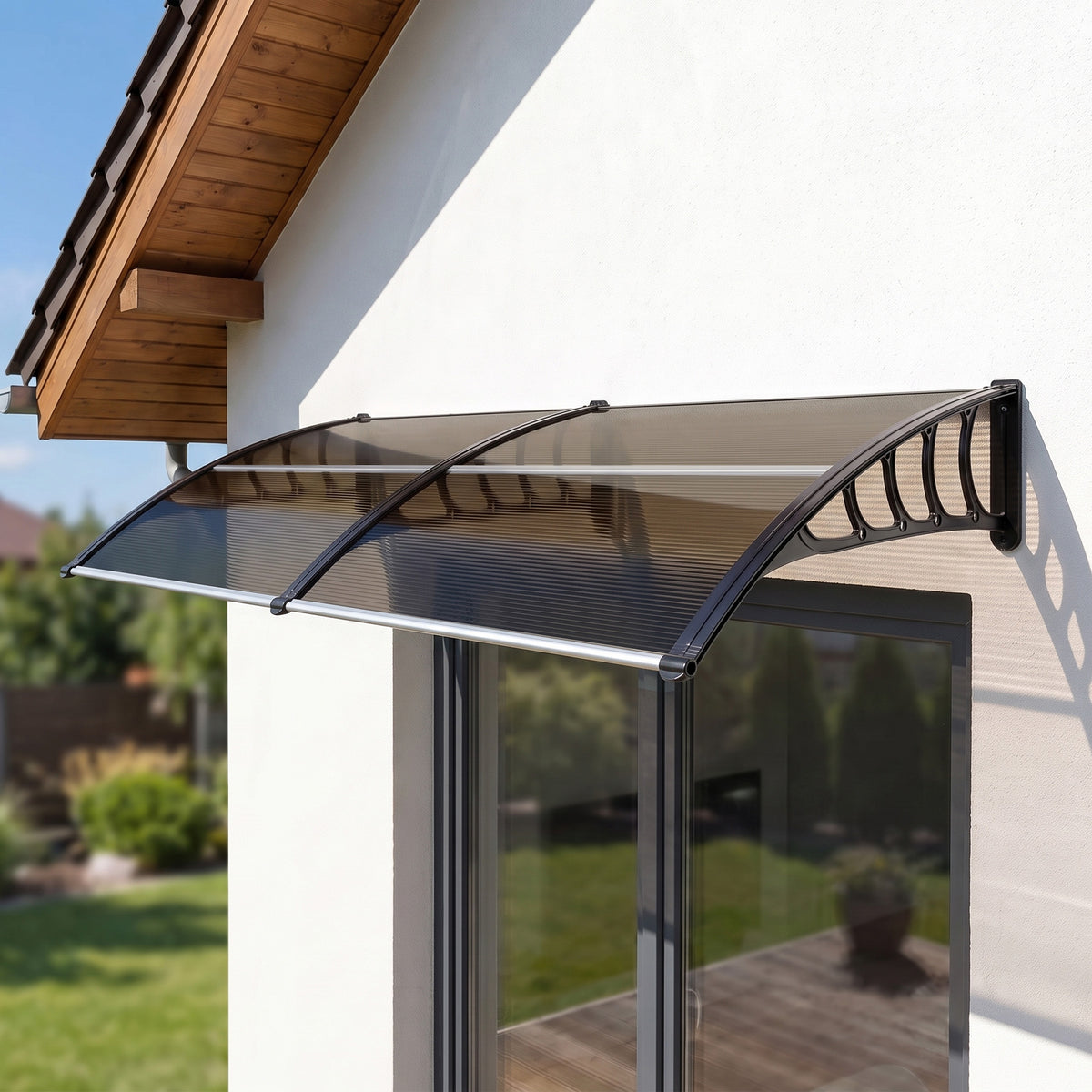 Toldo para puerta marquesina de policarbonato, toldo para puerta de entrada con borde de aluminio contra la lluvia y rayos UV