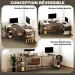 Modulair omkeerbaar hoekbureau 168-240 cm industriële stijl - verstelbare plank, opbergtas, monitorsteun
