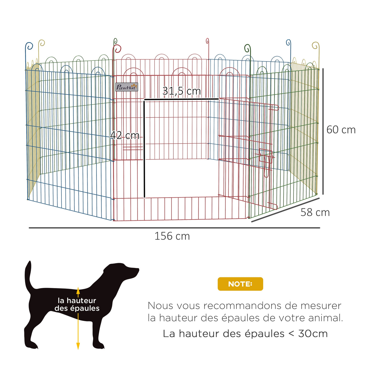 Enclos Pliant en Acier pour Chiens, Lapins, Rongeurs, Petits Animaux, Intérieur et Extérieur, 8 Panneaux avec Porte