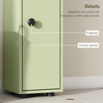 Tall bathroom storage cabinet, 1 drawer, 4 adjustable shelves and 2 cupboards, 20 x 20 x 180 cm, green