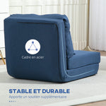 Sillón cama convertible individual con 1 cojín y respaldo ajustable, azul oscuro