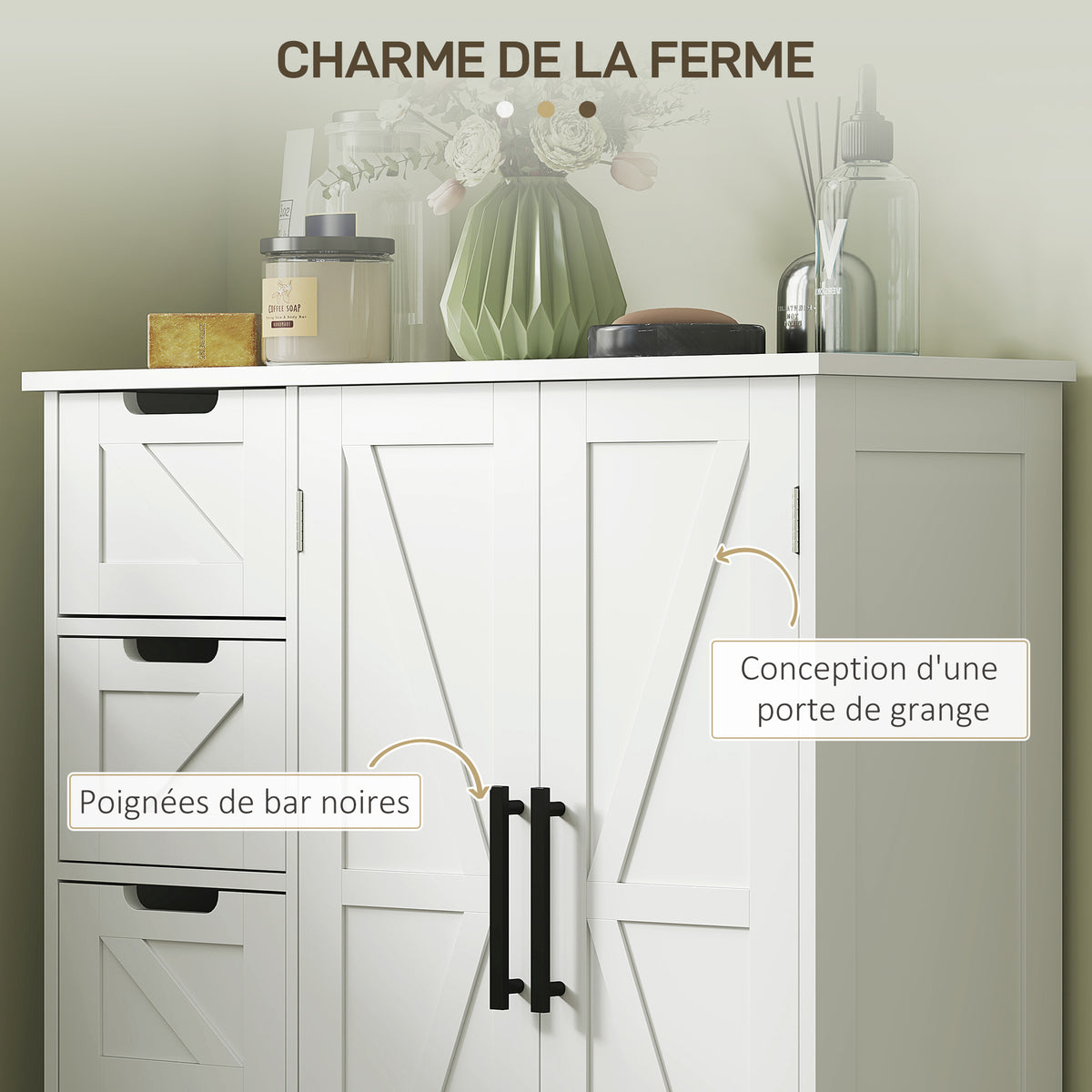 Meuble de salle de bain, meuble de rangement, avec 4 tiroirs, 1 placard, pour petits espaces, 81,2 x 30 x 83,8 cm, blanc