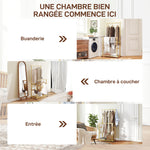 Portant à vêtements à roulettes, porte-manteau double barre en bambou avec étagère inférieure, 80x40x160cm, bois naturel