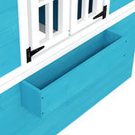 Cabane enfant extérieur maison enfant extérieure avec porte fenêtres et jardinières 114 x 126,4 x 135 cm bleu