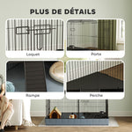 Cage pour petits animaux 2 en 1 avec dessus amovible enclos lapin 2 zones séparées rampe 121 x 61 x 61 cm en acier noir
