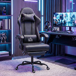 Ergonomische gamestoel, gamerstoel met masserende lendensteun, verstelbare rugleuning, in hoogte verstelbaar, zwart
