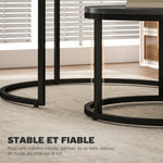 Lot de 2 tables basses gigognes empilable design industriel pieds en métal noir