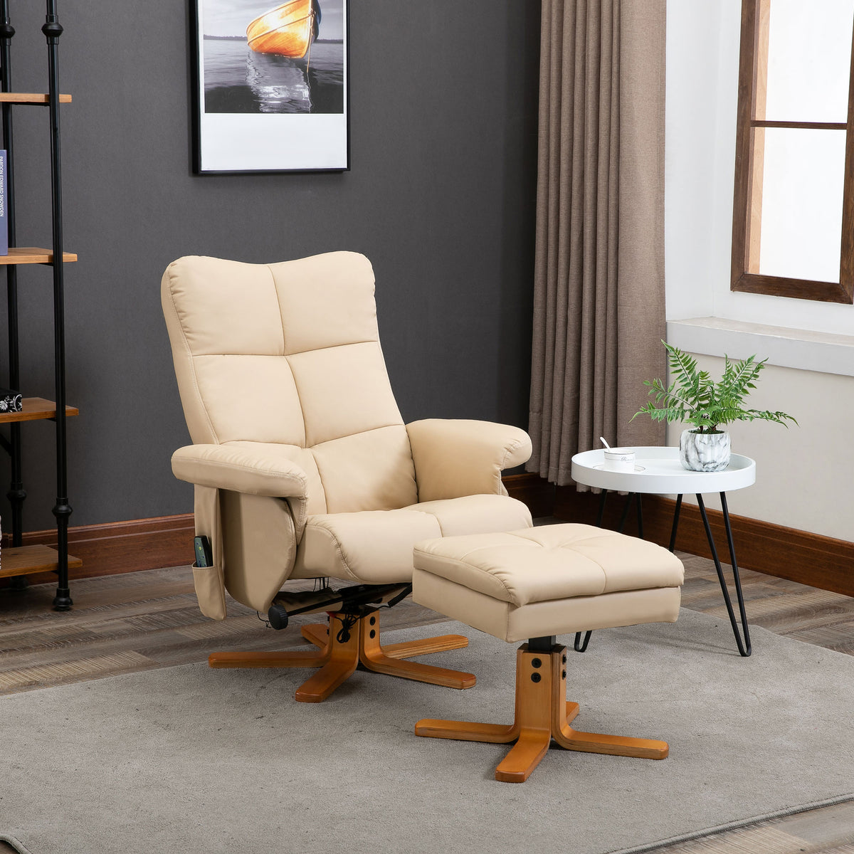 Massage-Relaxsessel mit Hocker, um 360° drehbarer Relaxsessel, neigbare Rückenlehne, 80 x 86 x 99 cm, Creme