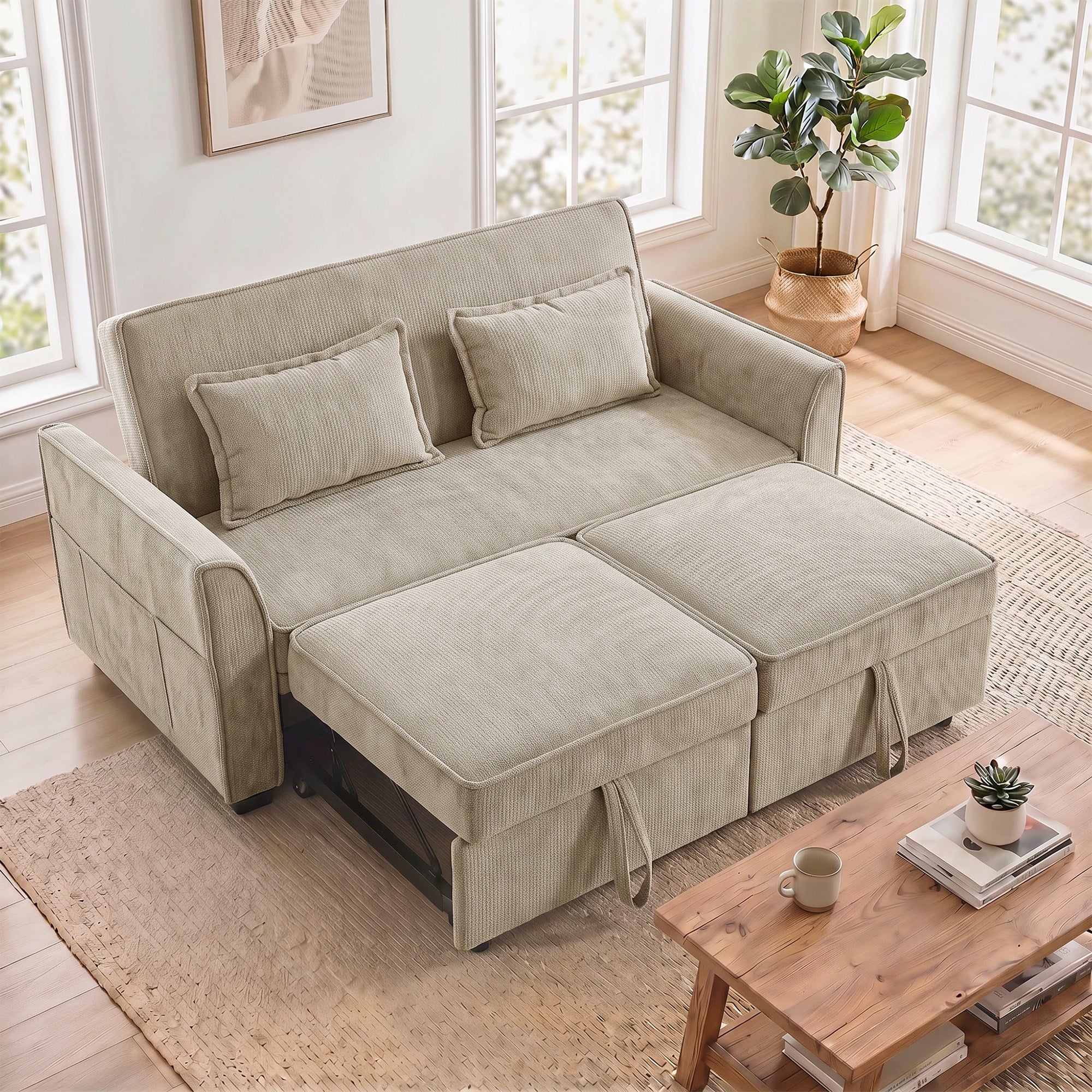 Canapé Convertible 2 Places 4 en 1, Canapé-Lit d'Angle en Chenille 167cm, Dossier Réglable, Assise Large, Marron