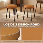 Lot de 2 chaises de salle à manger rondes, chaises de cuisine empilables avec assise rembourrée en PU, marron et noir