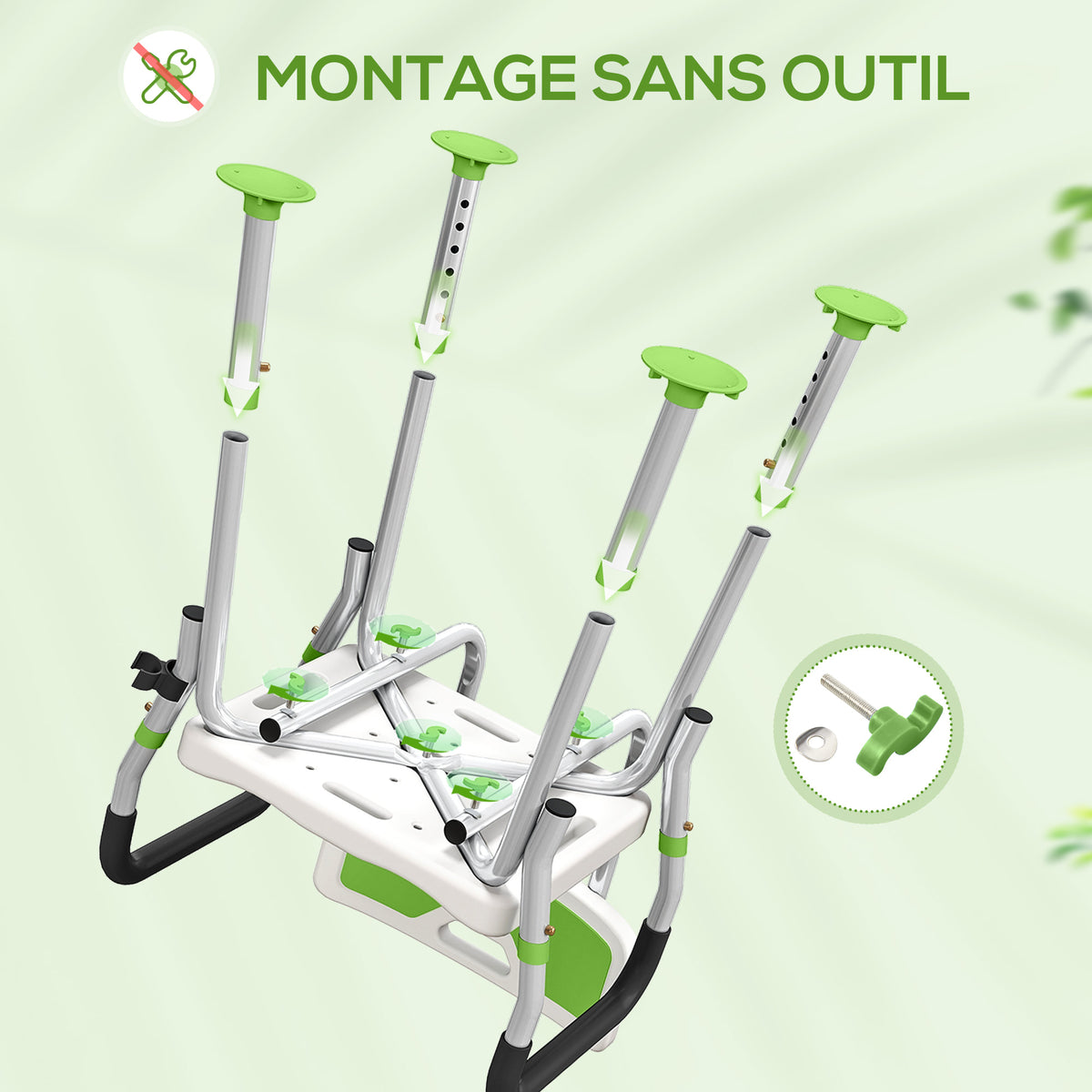 Tabouret de douche chaise de douche ergonomique hauteur réglable pieds antidérapants 56,5 x 53,5 x 87 cm blanc et vert