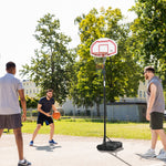 Canestro da basket da esterno con palo e tabellone, base zavorrabile su ruote, altezza regolabile 2,1-2,6 m - acciaio, nero bianco e rosso