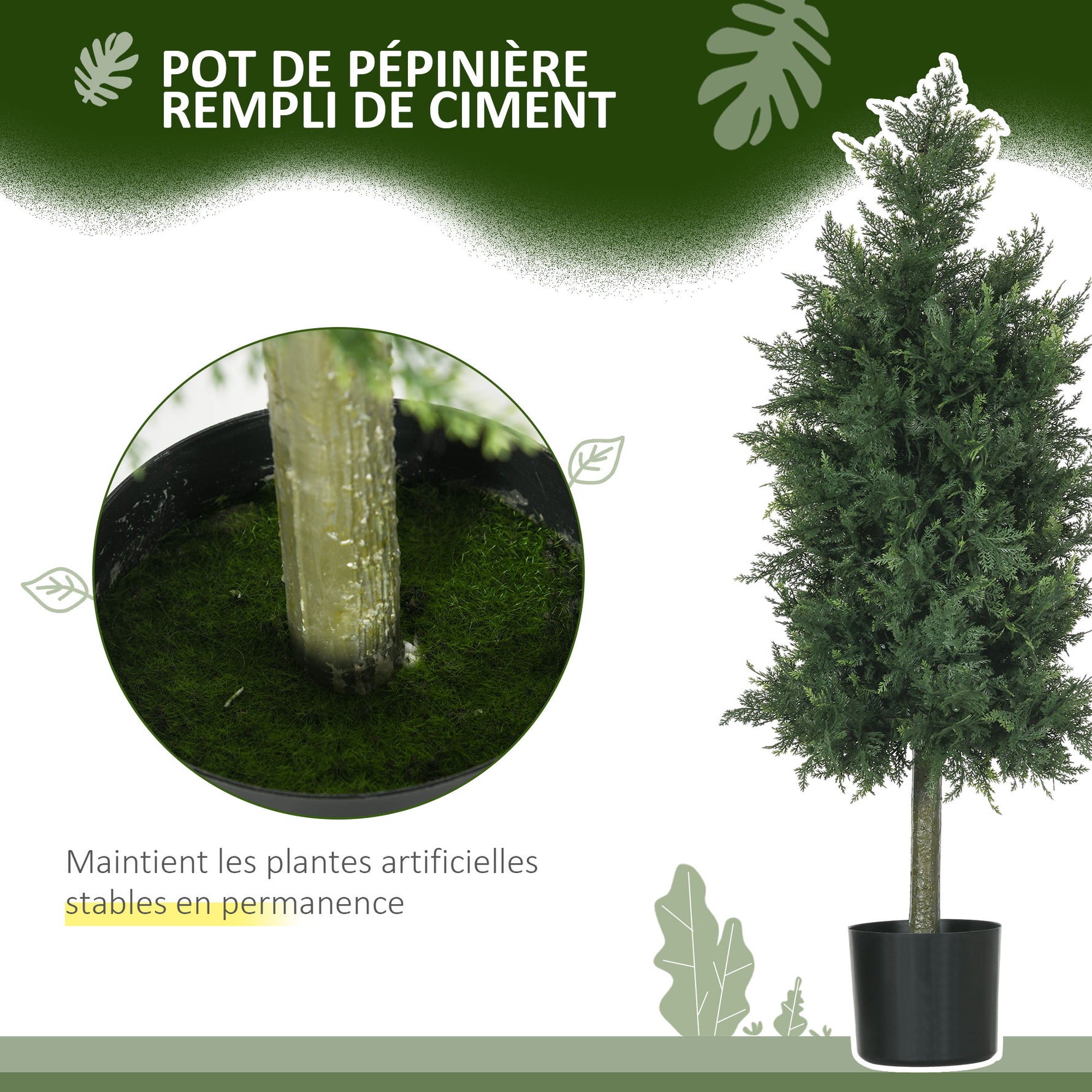 Lot de 2 plantes artificielles Cèdre avec pot, hauteur 90 cm, Conifère, 38L x 12,5l x 90H cm