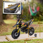Moto électrique enfants sous licence Aprilia avec 2 moteurs 12V, roues d'entraînement, lumière LED, musique - jaune