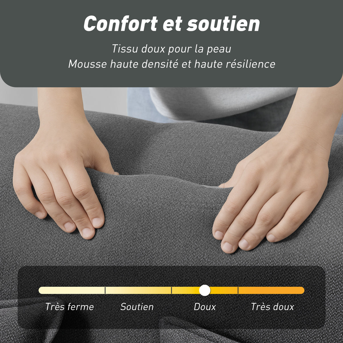 Canapé convertible 2 places, canapé-lit en chenille, assise et accoudoirs larges 2 coussins, entièrement compressé, gris-4