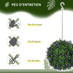 Lote de 2 bolas topiarias artificiales, plantas decorativas falsas resistentes a los rayos UV, Ø 27 cm, violeta y verde