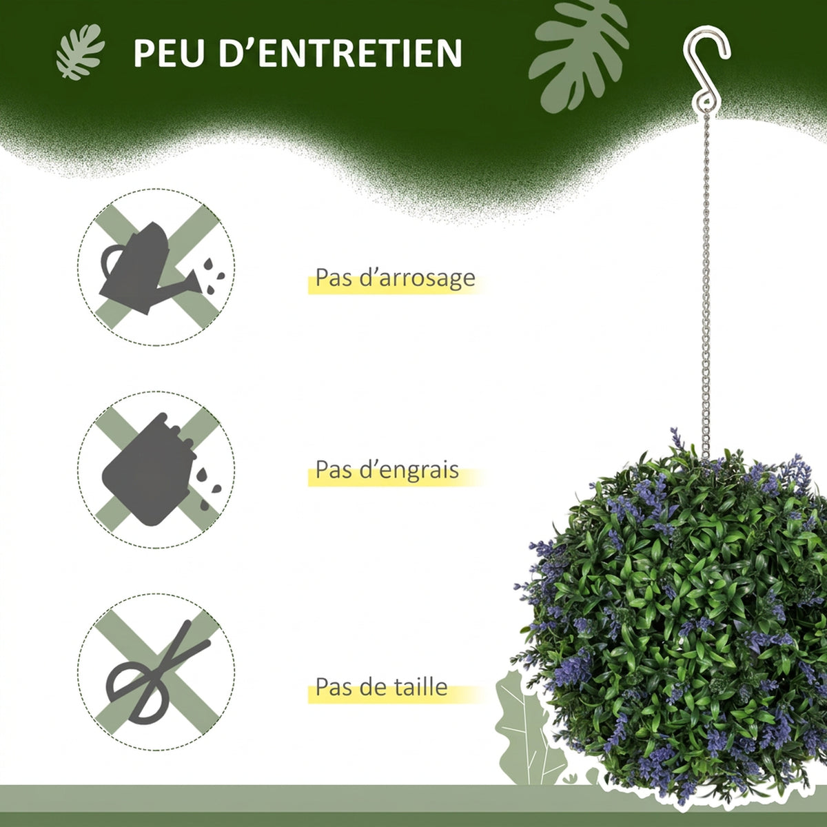 Lote de 2 bolas topiarias artificiales, plantas decorativas falsas resistentes a los rayos UV, Ø 27 cm, violeta y verde