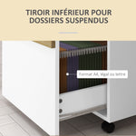 Caisson de bureau à roulettes avec 2 tiroirs coulissants trieur à dossiers 48 x 40 x 59,5 cm blanc