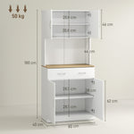 Buffet haut cuisine, armoire de cuisine, 4 portes, tiroir, plan de travail et étagères réglables, 80x40x180cm, blanc