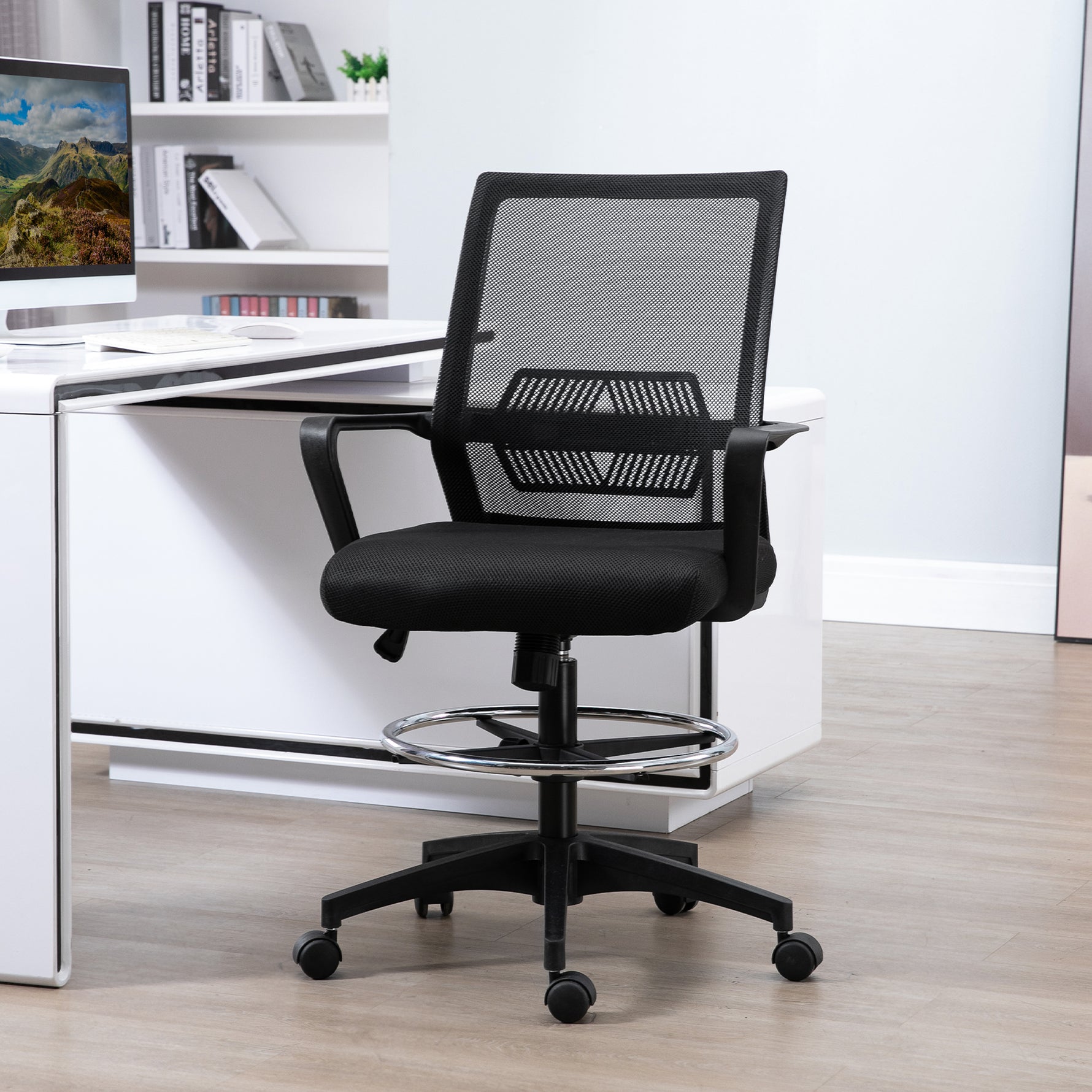 Fauteuil de bureau chaise de bureau assise haute réglable dim. 64L x 59l x 104-124H cm maille respirante noir